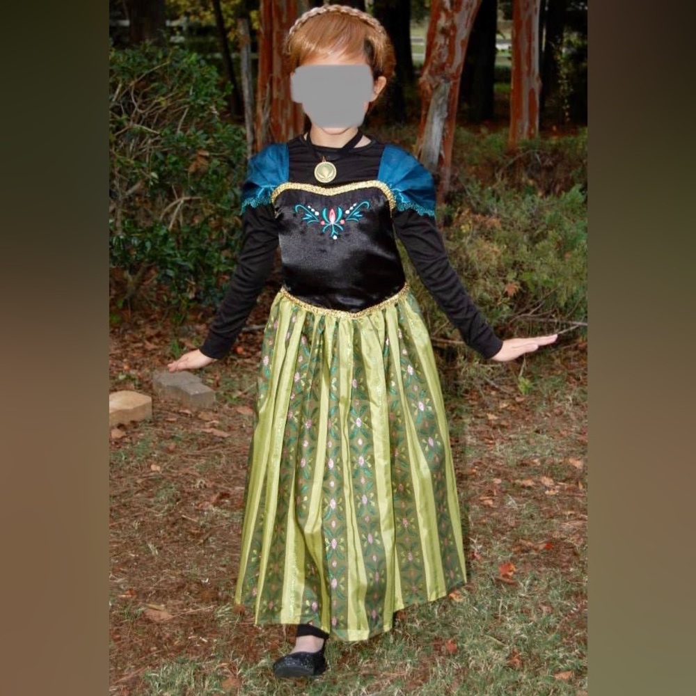 Girls Custom Princess Anna FROZEN costume (size 10 dress) & necklace - Like New!